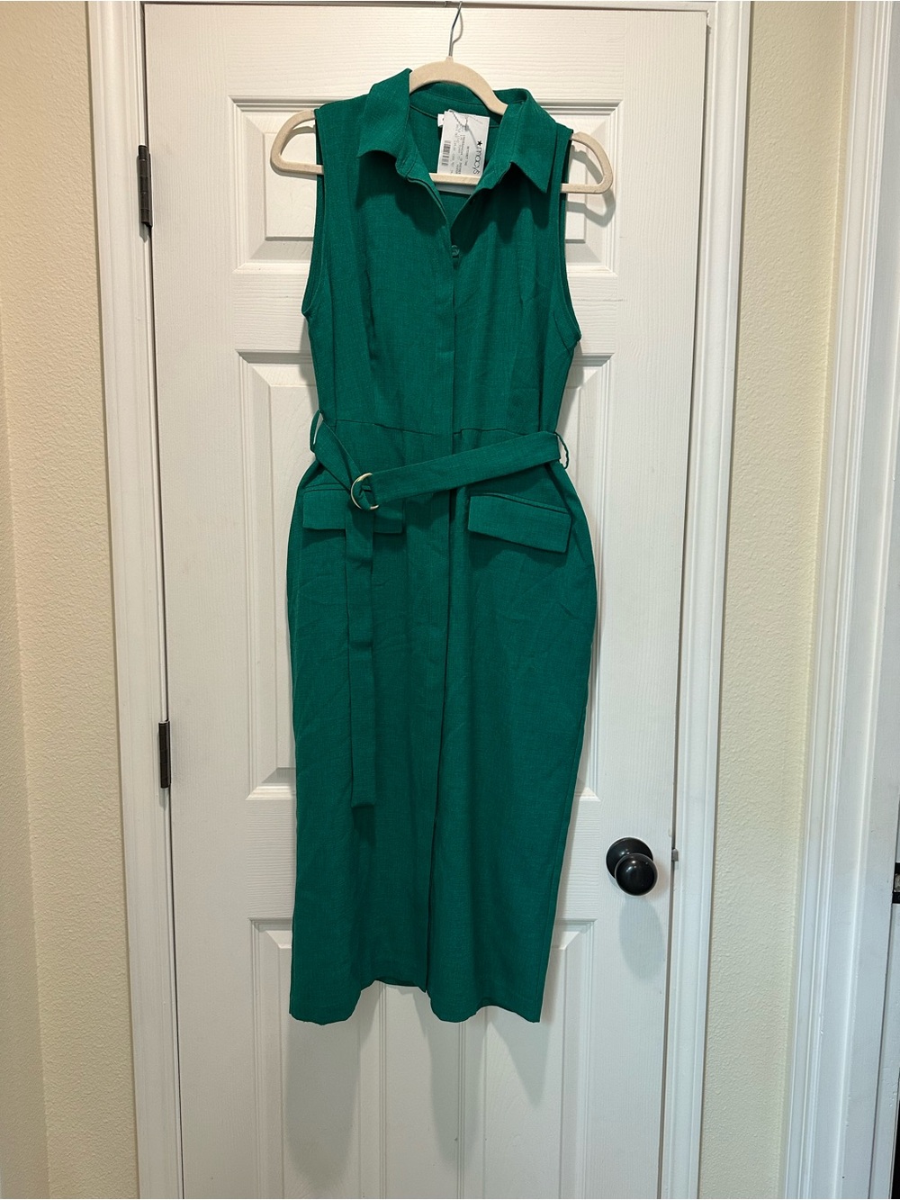 Calvin Klein Sleeveless Green Belted Collared Dress NWTs!